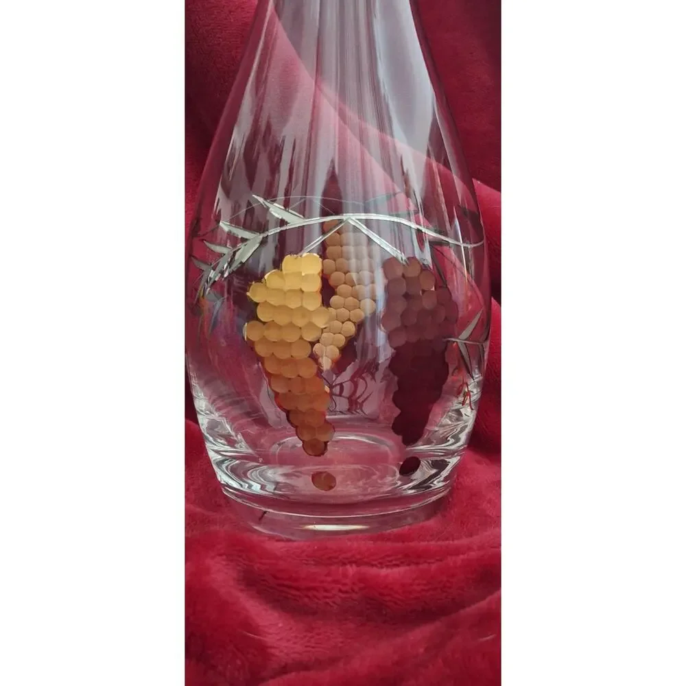 Vintage Hand-Painted Glass Decanter with Grapes Design w/ Stopper- Mint